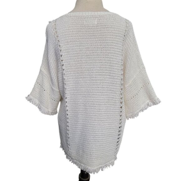 Lou Grey Womens Fringe Top Small Cowgirl Boho Open Knit Casual Oversized - Picture 3 of 7